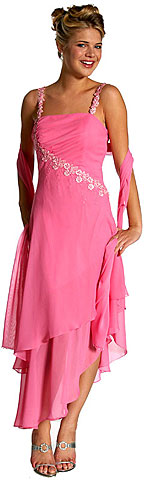 Floral Pink Asymmetric Layered Prom Dress