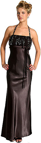 #c27310. Beaded Empire Cut & Halter Neck Formal Prom Dress.