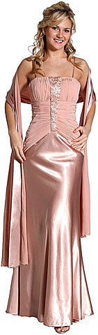 Pleated Long Formal Beaded Prom Dress