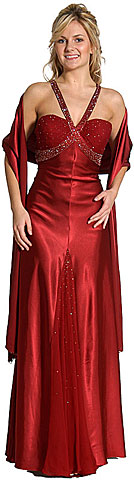 V-Strapped Beaded Long Formal Dress. c27716.