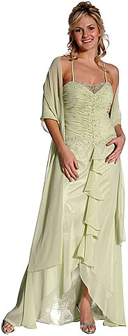 #c27760. Ruffled Beaded Full Length Formal Prom Dress.