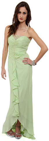 Ruffled Beaded Full Length Formal Prom Dress. c27760.