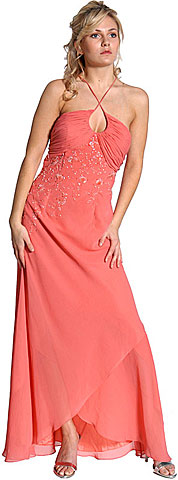 #c27761. Keyholed Beaded Criss crossed  Prom Dress.