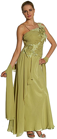 #c27762. Asymmetric Top Floral and Sheered Formal Prom Dress.