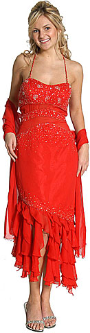 #c27776. Ruffled Halter Top Beaded Prom Dress.