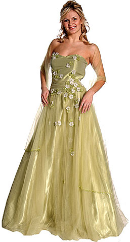 #c27783. Miniature Flower Strapless  A-Line Prom Dress.