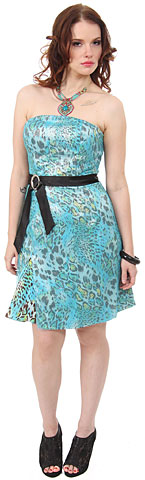 Strapless Animal Print Short Cocktail Dress with Sheer Overlay. c6389.