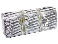 Rhinestone Embellished Satin Evening Bag in Silver. ch-1003-sv.