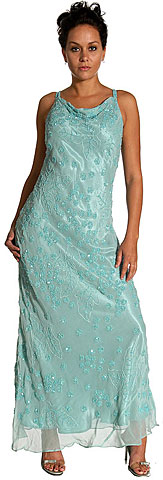 #d1001. Double Strapped Floral Beaded Formal Dress.