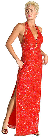 #d1005. Halter Beaded Long Formal Gown.