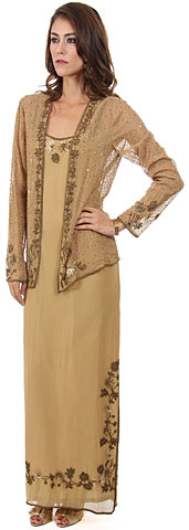 Long Formal Beaded Dress with Matching Jacket . d1028.