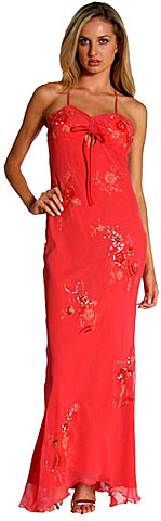 #d1031. Floral Beaded Full Length Formal Dress.