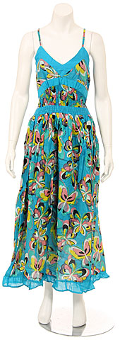 Spaghetti Strapped Butterfly Print Summer Dress in Blue. fm16-bl.