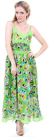 Spaghetti Strapped Butterfly Print Summer Dress in Lime. fm16-lm.