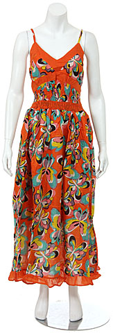 Spaghetti Strapped Butterfly Print Summer Dress in Orange. fm16-or.
