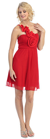 Single Shoulder Short Graduation Dress with Flower Applique . g3793.