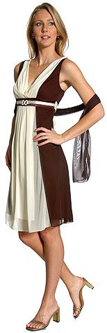 #p122. Knee Length V Neck Cocktail Dress with Waist Belt.