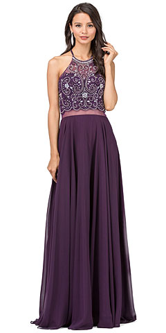 A-line Rhinestones Bodice Sheer Waist Long Prom Dress. p2341.