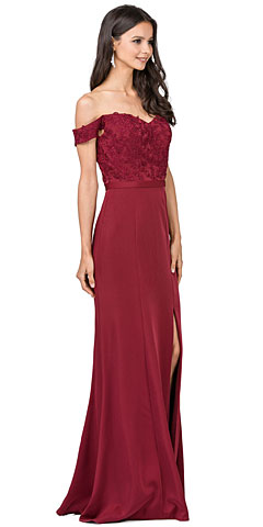 Off-the-Shoulder Lace Accent Top Long Prom Dress
