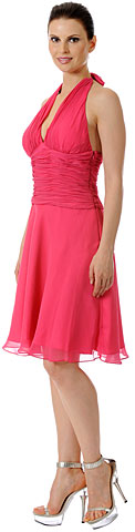 #p7019. Shirred Chiffon Halter Neck Party Dress.