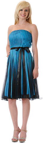 #p7729. Knee Length Stripped Mesh Bow Party Dress.