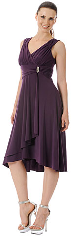#p7745c. Broad Straps Asymmetric Party Dress with Side Brooch.