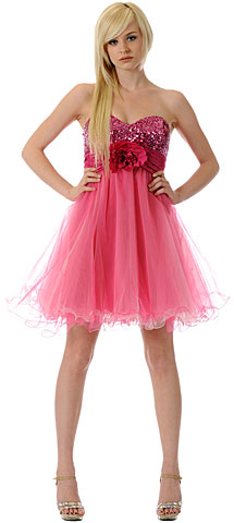 #p8000. Flowered Waistline Sequin Party Dress.