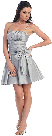 Shirred Bodice Short Plus Size Prom Dress with Bow Applique. p8033.