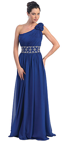 One Shoulder Formal Dress with Embellished Waistline. p8095.