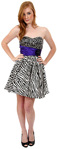 Strapless Sequined Zebra Print Short Party Dress. p8103.
