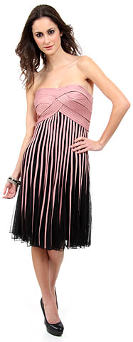 Strapless Knee Length Party Dress with Braided Bustline. p8209.