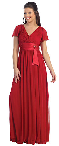 V-Neck Empire Cut Short Sleeves Long Formal Dress