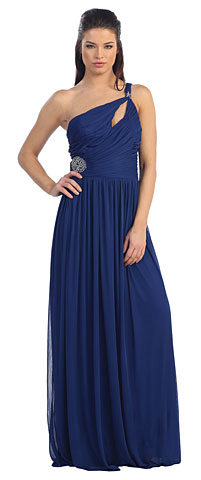 Single Shoulder Shirred Brooch Prom Dress. p8323.
