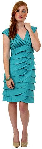 Aqua Inspired Cocktail Dress with Cascading Ruffles