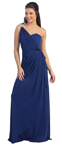 One Shoulder Draped Prom Dress with Bejeweled Strap. p8349.