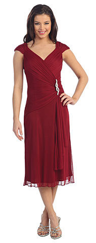 V-neck Broad Straps Medium Length Bridesmaid Dress. p8488.