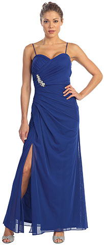 Spaghetti Straps Gathered Long Formal Homecoming Dress