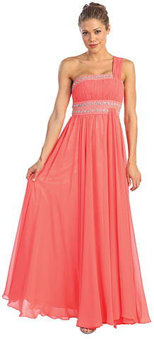 One Shoulder Ruched Long Formal Dress with Bejeweled Bust. p8607.