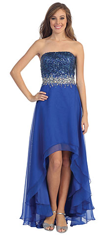 Strapless Hi-Low Formal Prom Dress with Sequin Bodice