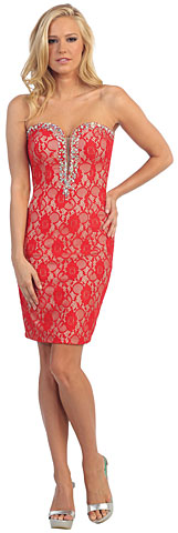 Bejeweled Bust Strapless Short Prom Party Dress In Lace