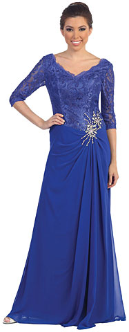 V-Neck Lace Top Long Formal Mother of the Bride Dress. p8823.