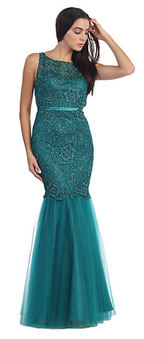 Lace Bodice Mermaid Mesh Skirt Long Formal Prom Dress
