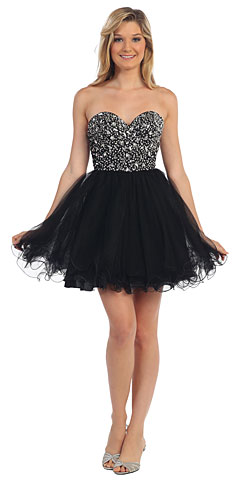 Strapless Bejeweled Bodice Short Tulle Prom Party Dress. p9001.