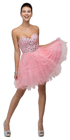 Strapless Bejeweled Bodice Short Tulle Prom Party Dress