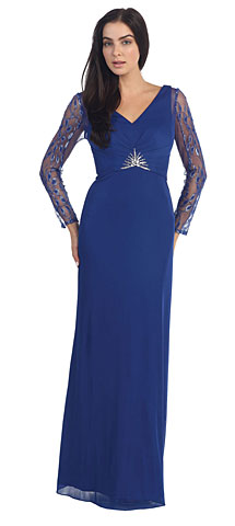 V-Neck Full Sleeves Long Formal Mother of the Bride Dress