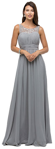 Lace Neck Ruched Bust Long Formal Bridesmaid Dress