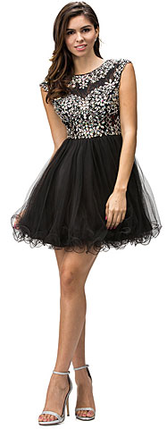 Bejeweled Mesh Bodice Cap Sleeves Short Baby Doll Dress. p9149.
