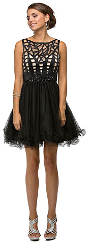 Web Pattern Bodice Beaded Short Tulle Homecoming Party Dress. P9168.