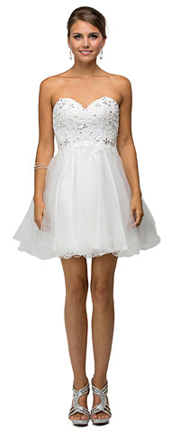 Strapless Lace Bodice Tulle Short Homecoming Party Dress