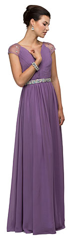 V-Neck Pleated Jewels Waist Long Formal Bridesmaid Dress